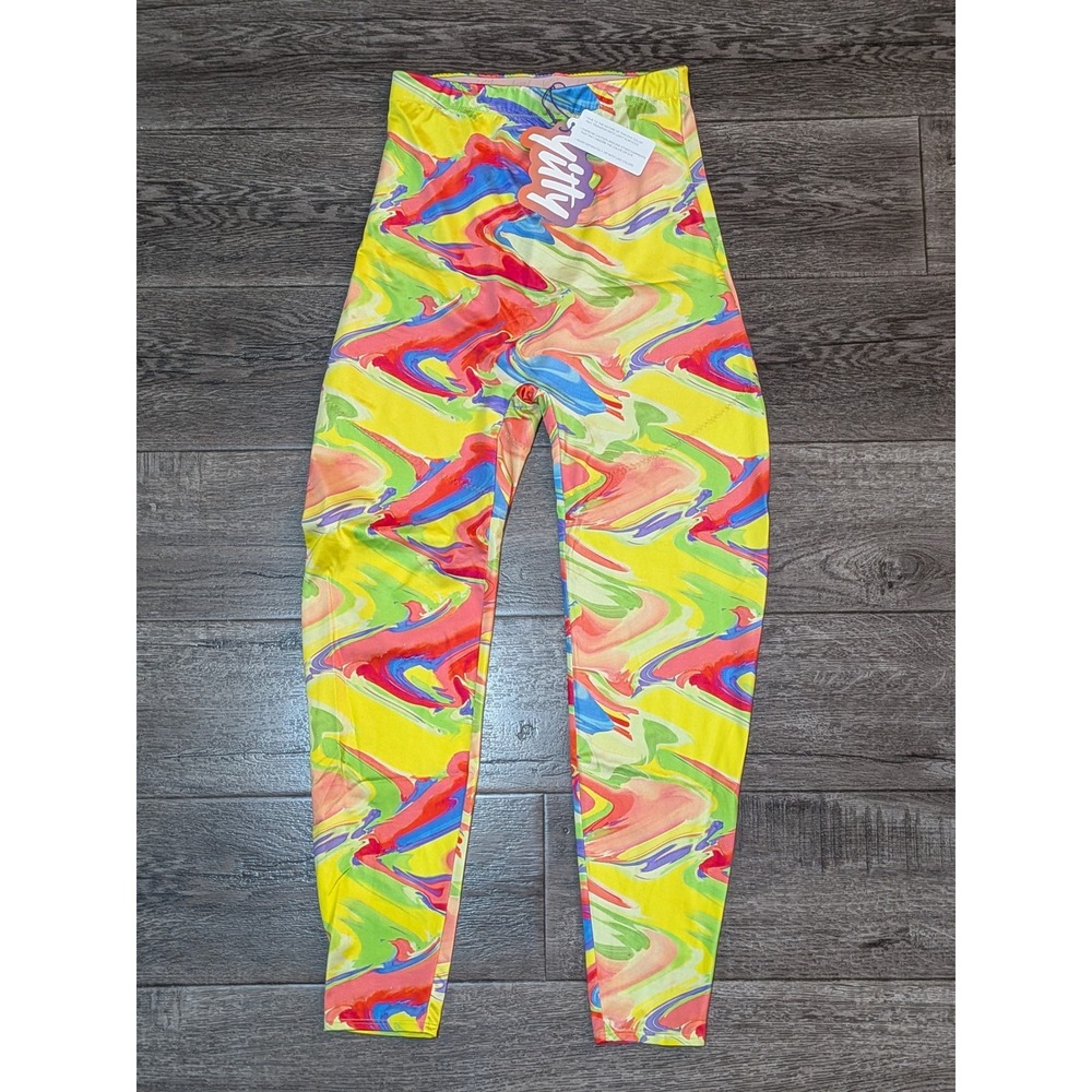 Yitty Women Yellow Multi Swirl Print High Waist Leggings LG2252171 Medium NWT